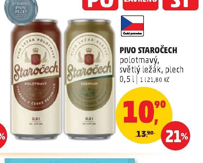 PIVO STAROČECH polotmavý, světlý ležák, plech 0,5 l