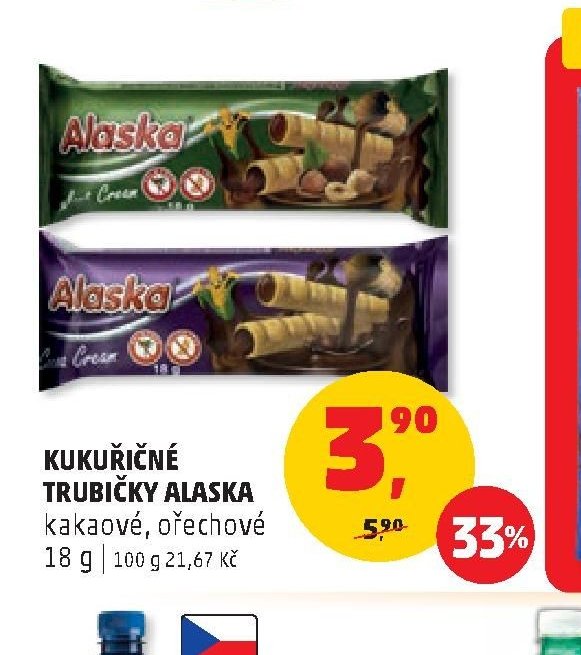KUKUŘIČNÉ TRUBIČKY ALASKA kakaové, ořechové 18 g