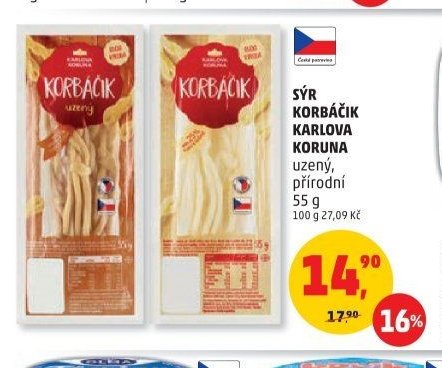SÝR KORBÁČIK KARLOVA KORUNA uzený, přírodní