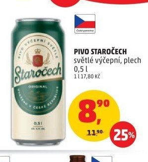 Pivo Staročech světlé výčepní, plech