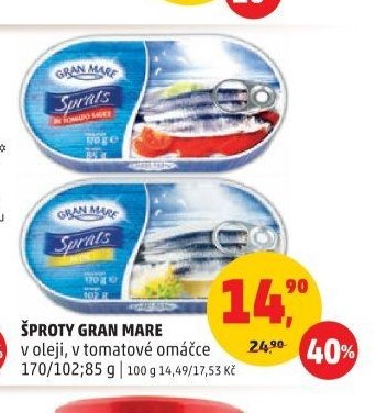 ŠPROTY GRAN MARE v oleji, v tomatové omáčce