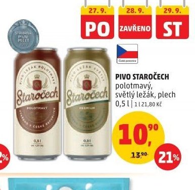 PIVO STAROČECH polotmavý, světlý ležák, plech