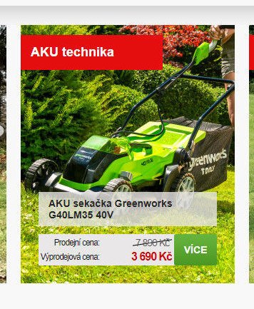 AKU sekačka Greenworks G40LM35 40V - Mountfield akcniletaky.com