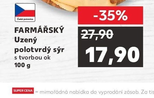 Farmářský uzený polotvrdý sýr s tvorbou ok 100 g