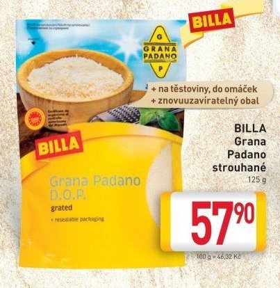 BILLA Grana Padano strouhané