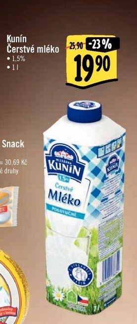 Mléko čerstvé Kunín - 1,5% polotučné