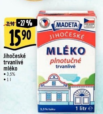 Mléko trvanlivé Jihočeské Madeta - 3,5% plnotučné