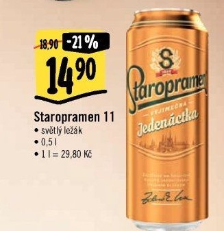 Pivo světlý ležák 11° Staropramen