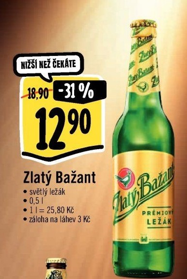 Pivo světlý ležák 12° Zlatý Bažant