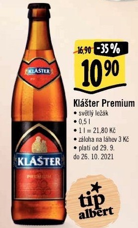 Pivo světlý ležák Premium Klášter