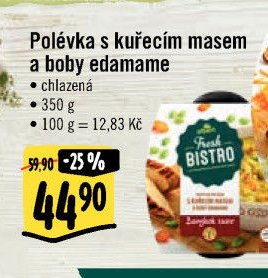Polévka s kuřecím masem a boby edamame