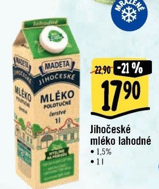 Mléko čerstvé lahodné Jihočeské Madeta - 1,5% polotučné