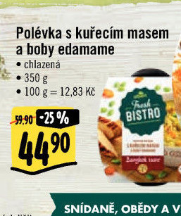 Polévka s kuřecím masem a boby edamame Albert Fresh Bistro