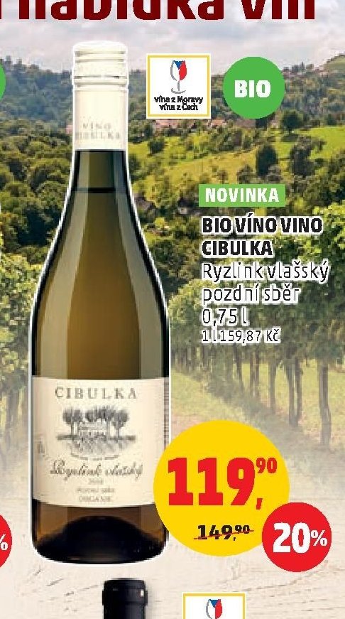 BIO VÍNO VINO CIBULKA Ryzlink vlašský pozdní sběr