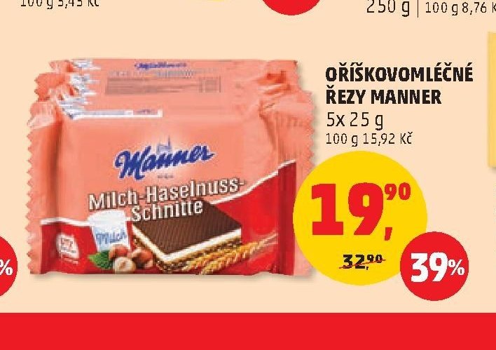 Oříškovomléčné řezy Manner 5x 25 g