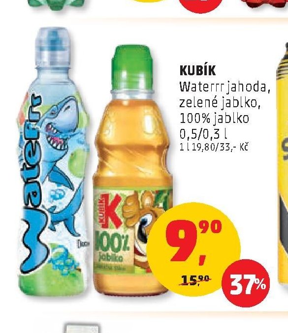 Kubík Waterrr jahoda, zelené jablko, 100% jablko 0,5/0,3 l