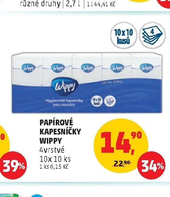 PAPÍROVÉ KAPESNÍČKY WIPPY 4vrstvé 10x 10 ks