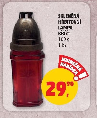SKLENĚNÁ HŘBITOVNÍ LAMPA KŘÍŽ