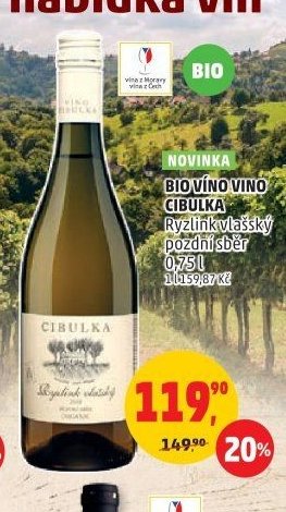 BIO VÍNO VINO CIBULKA Ryzlink vlašský pozdní sběr 0,75 l