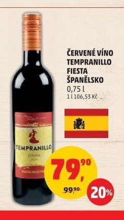 ČERVENÉ VÍNO TEMPRANILLO FIESTA ŠPANĚLSKO 0,75 l