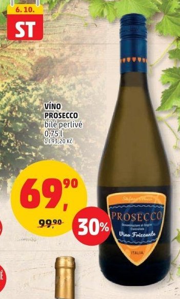 VÍNO PROSECCO bílé perlivé 0,75 l