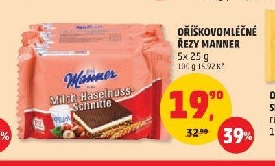 Oříškovomléčné řezy Manner 5x 25 g