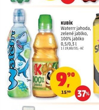 Kubík Waterrr jahoda, zelené jablko, 100% jablko
