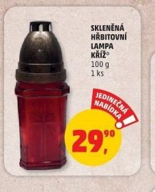 SKLENĚNÁ HŘBITOVNÍ LAMPA KŘÍŽ