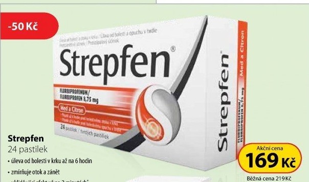 Pastilky proti bolesti v krku Strepfen