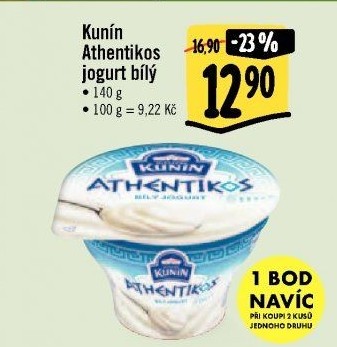 Bílý jogurt řeckého typu Athentikos Kunín