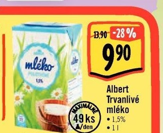Mléko trvanlivé Albert - 1,5% polotučné