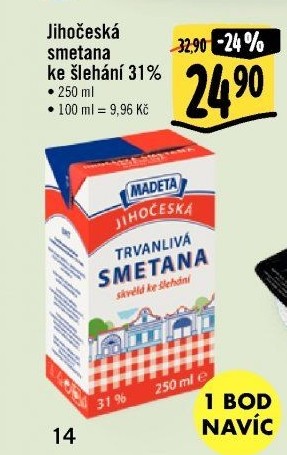 Smetana ke šlehání trvanlivá Jihočeská Madeta 31%