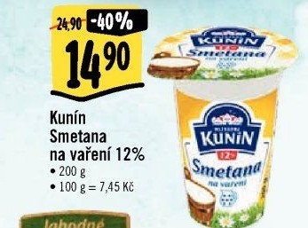 Smetana na vaření Kunín 12%
