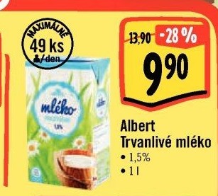 Mléko trvanlivé Albert - 1,5% polotučné
