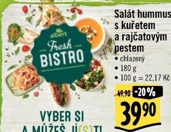 Salát Hummus s kuřetem a rajčatovým pestem s proteiny Albert Fresh Bistro