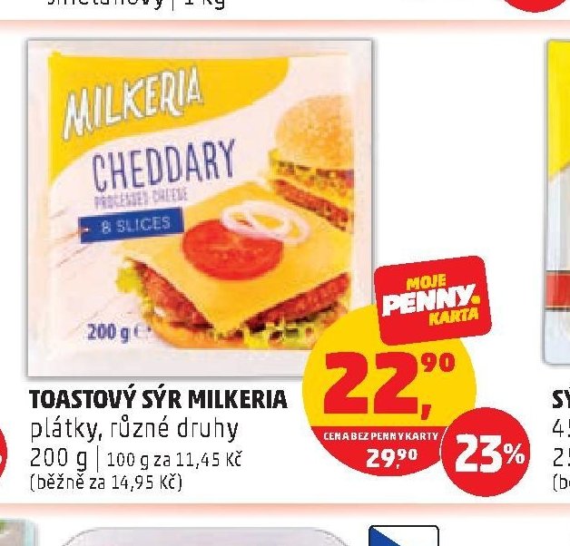 Toastový sýr Milkeria plátky, různé druhy 200 g