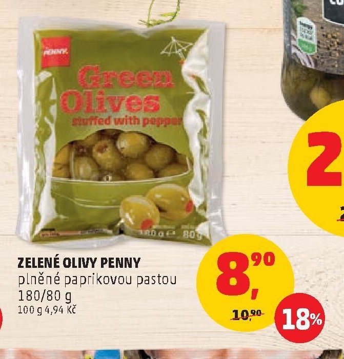 Zelené olivy Penny plněné paprikovou pastou