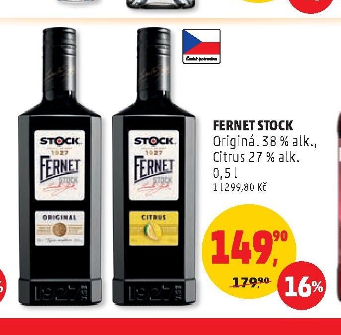 FERNET STOCK Originál 38 % alk. / Citrus 27 % alk. 0,5 l