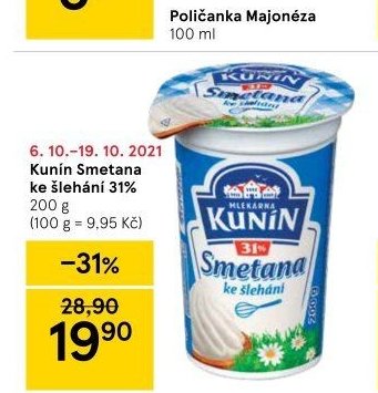 Kunín Smetana ke šlehání 31%