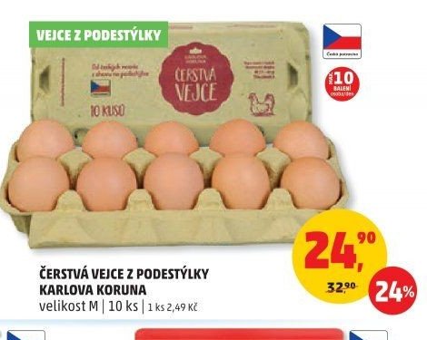 Čerstvá vejce z podestýlky Karlova Koruna