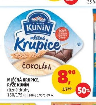 Mléčná krupice, rýže Kunín