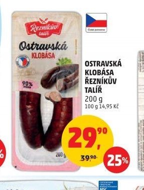 OSTRAVSKÁ KLOBÁSA ŘEZNÍKŮV TALÍŘ 200 g