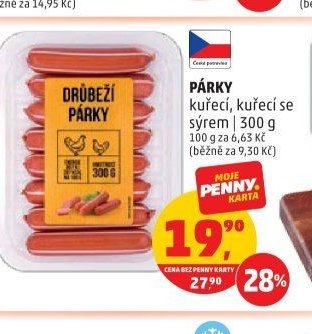 Párky kuřecí, kuřecí se sýrem