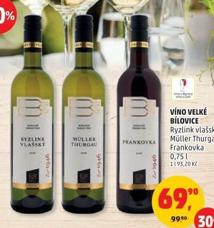 VÍNO VELKÉ BÍLOVICE Ryzlink vlašský, Müller Thurgau, Frankovka