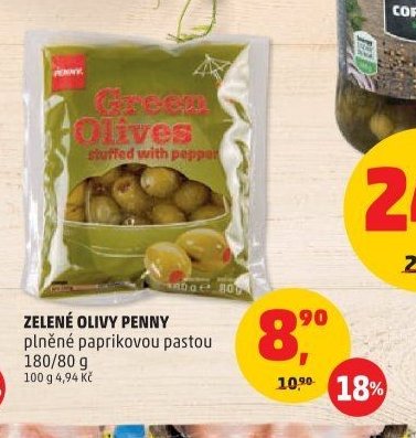 Zelené olivy Penny plněné paprikovou pastou