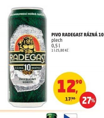 PIVO RADEGAST RÁZNÁ 10 plech 0,5 l