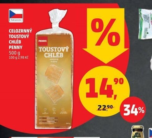 Celozrnný toustový chléb Penny 500 g