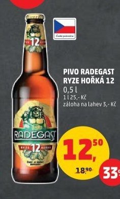Pivo Radegast Ryze hořká 12 0,5 l