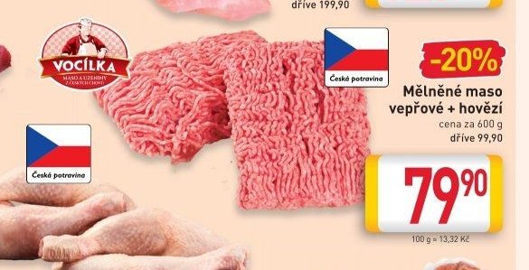 Mělněné maso vepřové + hovězí