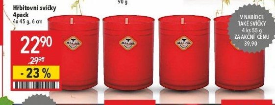 Hřbitovní svíčky 4pack 4x 45 g, 6 cm
